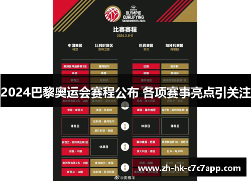 2024巴黎奥运会赛程公布 各项赛事亮点引关注